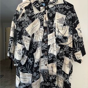 Hawaiian Print Black Casual Button Down Shirt